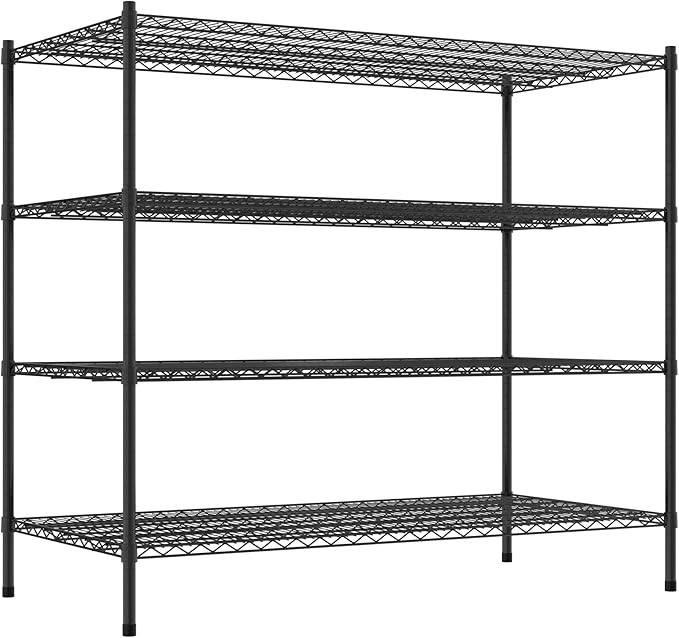 Commercial NSF Listed Black Epoxy Stationary Wire Shelving Kit 30" x 60" x 54", with 4 Shelves Perfect for Warehouse, Walk-in Refrigerator, Freezer, Grocery Store, Restaurant, Dishroom