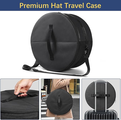 WOMACO Hat Box for Travel, Hard Shell Hat Storage Case for Cowboy Hat, Collapsible Hat Organizer Bag with Handle and Shoulder Strap (Black, Large)