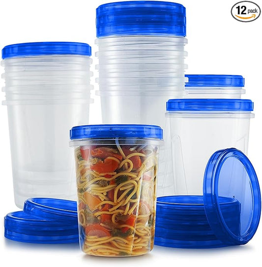 Tafura 12 Pack Leakproof Freezer Containers for Food with Twist Top Lids - 32 Oz BPA Free Reusable Plastic Soup Containers with Screw On Lids - Ideal for Meal Prep, Leftovers & Pantry Organization