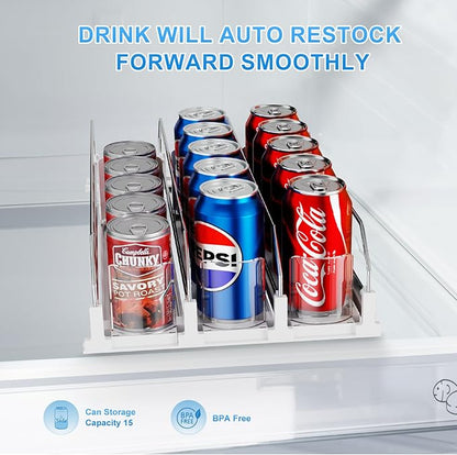 Dayacoco Drink Organizer For Fridge,Soda Drink Dispenser For Fridge,Fridge Can Drink Organizer,12oz 16oz 20oz-Soda Automatic Dispenser For Fridge And Adjustable Width-Holds Up To 15 Cans,3 Rows