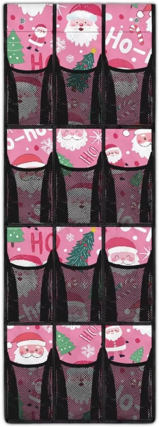 Father Christmas Behind The Door Organizer for Xmas Home Decor Door Hanging Shoe Organizer for Dorm Room Essentials,Mesh Pockets with 4 Metal Hook