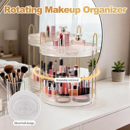 2 Tier Acrylic Lazy Susan Organizer, 360° Rotating Makeup orgaizer & Skincare Storage Tray, Clear Spinning Vanity Organizer for Bathroom Countertop, Cabinet, Dresser, Kitchen, Perfume Organizer