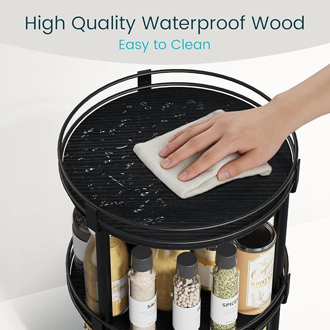 Snughome Lazy Susan Organizer, 3 Tier Rotating Spice Rack for Countertop, Turntable Lazy Susan Kitchen Countertop Organizer, 10.2" x 10.2" x 18.5", Black