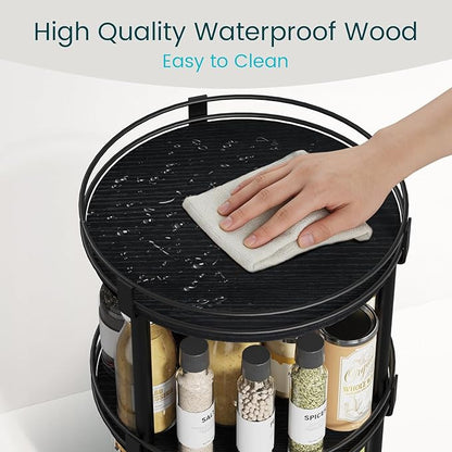 Snughome Lazy Susan Organizer, 3 Tier Rotating Spice Rack for Countertop, Turntable Lazy Susan Kitchen Countertop Organizer, 10.2" x 10.2" x 18.5", Black