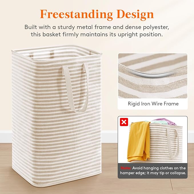 Lifewit 75L Large Collapsible Laundry Hamper, Tall Foldable Dirty Clothes Baskets Waterproof, Freestanding Design with Easy Carry Handles in Dorm Bedroom Bathroom College, Beige