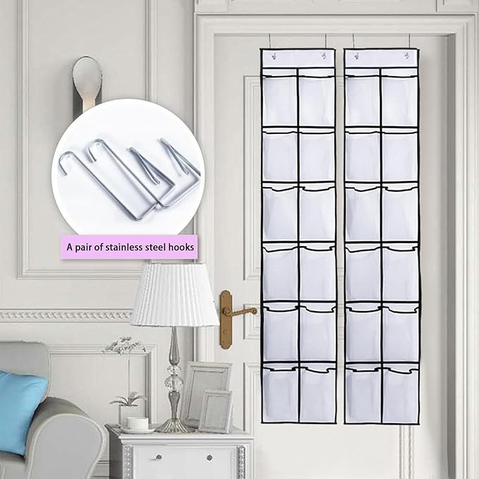 Over The Door Shoe Organizers, 2024 New 12 Large Pockets Hanging Shoe Organizer, Shoe Rack for Closet Entryway Bedroom Bathroom Pantry Shoe Holder, 2 Metal Hook