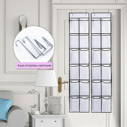 Over The Door Shoe Organizers, 2024 New 12 Large Pockets Hanging Shoe Organizer, Shoe Rack for Closet Entryway Bedroom Bathroom Pantry Shoe Holder, 2 Metal Hook