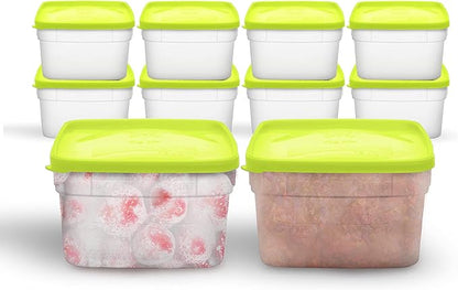 Arrow Freezer Containers, 1 Pint - 10 pk with Lids - Reusable Plastic Food Storage - Prep, Store, Freeze - BPA Free - Dishwasher Safe