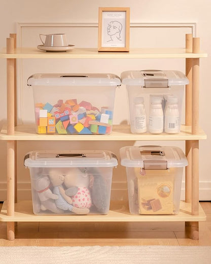 Citylife 4 Packs 6 QT Storage Bins with Lids Clear Plastic Bins with Grey Handle Stackable Storage Containers for Organizing