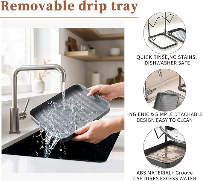 304 Stainless Steel Pot Lid Holder 2-Tier Heavy Duty Pot Lid Multifunctional Kitchen Countertop Kitchen Pot Lid Storage Rack Multifunctional Pots Lids Organizer Rack with Removable Drip Tray