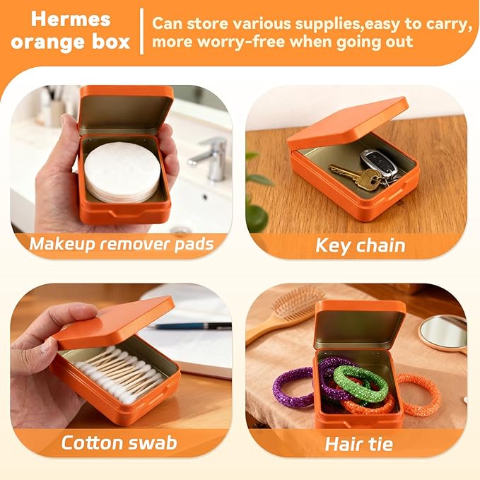 4PCS Portable Travel Cotton Pad Holder & Small Makeup Sponge Storage Box, Bathroom Vanity Canisters Organizer for Floss Picks, Cotton Balls, Swabs - Orange Cosmetic Dispenser (Orange)