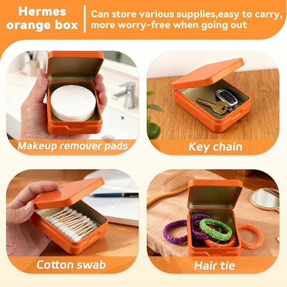4PCS Portable Travel Cotton Pad Holder & Small Makeup Sponge Storage Box, Bathroom Vanity Canisters Organizer for Floss Picks, Cotton Balls, Swabs - Orange Cosmetic Dispenser (Orange)