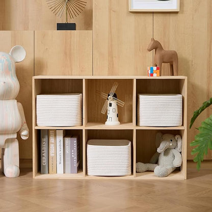 MiniArk Small Organizing Baskets for Cubes Shelf, 9.7x9.7x7.1 Inch Rope Woven Storage Bins for Nursery Shelves Storage, Cute Toy Basket, Square 3 Packs Off White