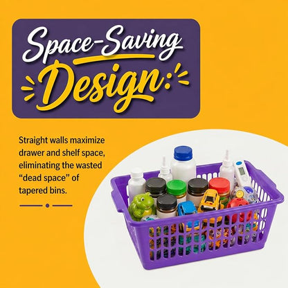 YBM HOME Plastic Perforated Storage Basket Bin Office Drawer, Shelf Desktop Countertop Tray Organizer 32-1188 (12, Purple)