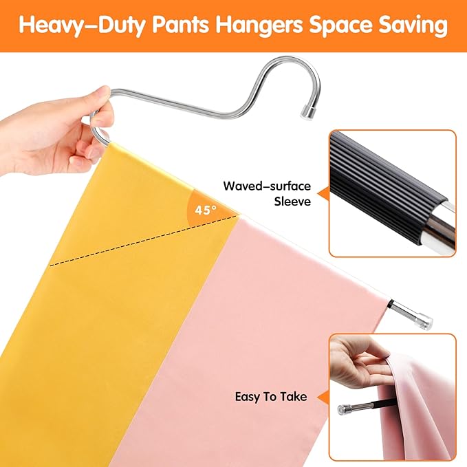 Pants Hangers Space Saving with Open-Ended,Closet Organizers and Storage,10 Pack Non-silp Clothes Hanger for Home Essentials,Dorm Room Essentials for College Students Girls Guys,Hangers for Jeans