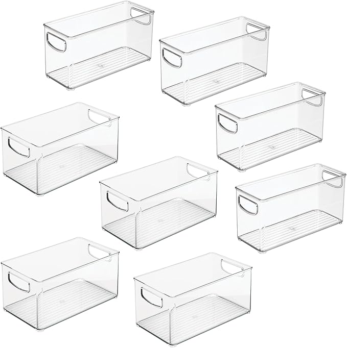 iDesign Stackable Pantry Bins with Handles, 4 Small and 4 Medium Bins, 8 Pack, Clear, Made in USA