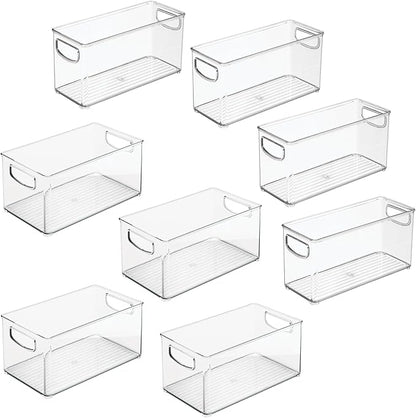 iDesign Stackable Pantry Bins with Handles, 4 Small and 4 Medium Bins, 8 Pack, Clear, Made in USA