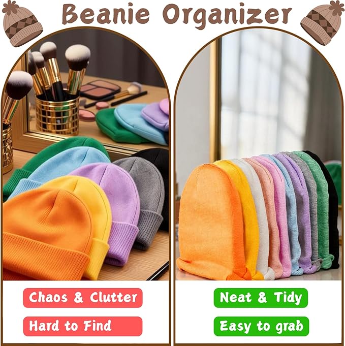 Hacaroa 2 Pack Beanie Organizer, Metal Beanie Hat Holder, Knitted Hat Display Stand Cap Storage Rack for Winter Cap, Tabletop, Closet, Bedroom, Dresser, Home Entryway, Black