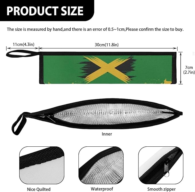 Jamaica Flag Portable Utensil Pouch Reusable Silverware Bag Travel Cutlery Carrying Case Stainless Steel Straws Pouch Chopsticks,11.8 Inch