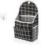 FuninCrea Wall Hanging Storage Bag, Black and White Checkered Linen Organizer Wall Mounted Punch-Free Over The Door Storage Pouch with 6 Storage Pockets and 1 Hanging Hook (Black)