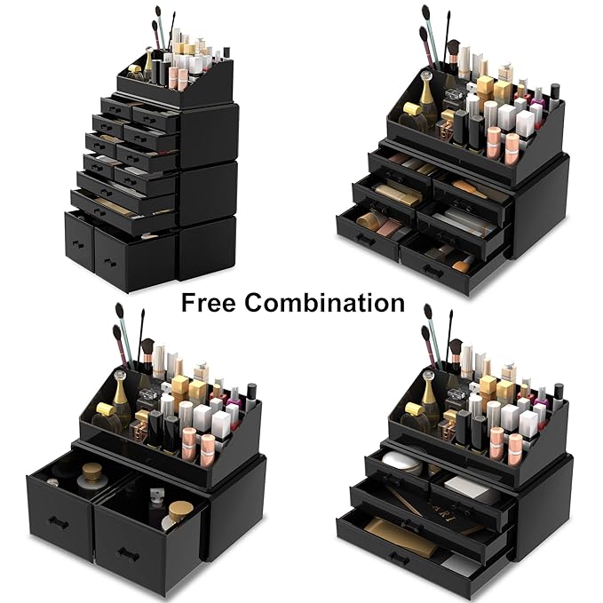 Readaeer Makeup Cosmetic Organizer Storage Drawers Display Boxes Case with 12 Drawers (Black)