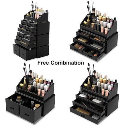 Readaeer Makeup Cosmetic Organizer Storage Drawers Display Boxes Case with 12 Drawers (Black)