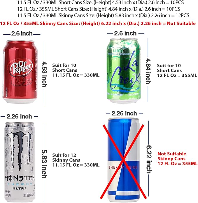 Rolling Soda Can Organizer for Refrigerator Can Dispenser for Beer Soda Seltzer Pop Can Soda Organizer for 10 Standard Size 11.15oz or 12oz Cans Holder Storage Pantry Organization
