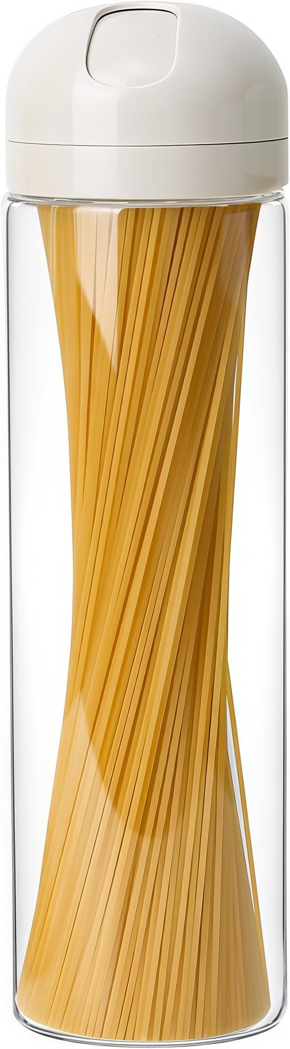 Glass Spaghetti Storage Jar with Twist & Pour Measuring Lid, 67 oz Tall Pasta Container, Borosilicate Glass Food Canister for Pantry Organization (White)