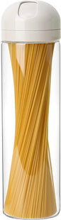 Glass Spaghetti Storage Jar with Twist & Pour Measuring Lid, 67 oz Tall Pasta Container, Borosilicate Glass Food Canister for Pantry Organization (White)