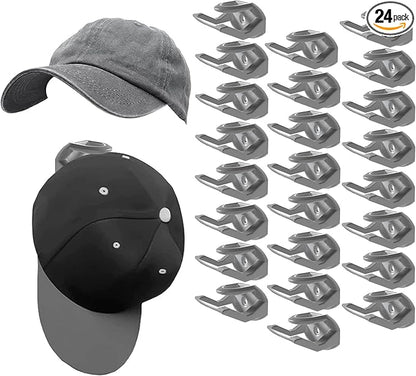 24 Pack Baseball Hat Holder for Wall，Adhesive Hat Rack for Baseball Caps, Hat Hangers for Wall， No Drilling ，Adhesive Hat Display Hooks,Hat Organizer Men Boys Bedroom (Grey)