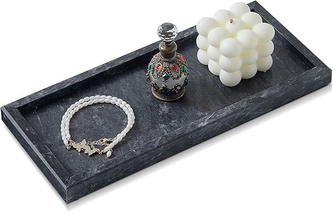 Natural Marble Vanity Tray, Luxury Stone Organizer for Bathroom & Kitchen Counter | Holds Soap Dispenser, Jewelry, Perfume | Non-Resin, Non-Ceramic Décor