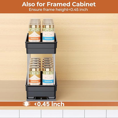 Mystozer Pull Out Spice Rack Organizer for Cabinet, Slide Out Spice Racks Organizer, Easy to Install Spice Cabinet Organizers, 4.33''Wx10.62''Dx8.66''H, 3 Packs -2 Tiers (Black)