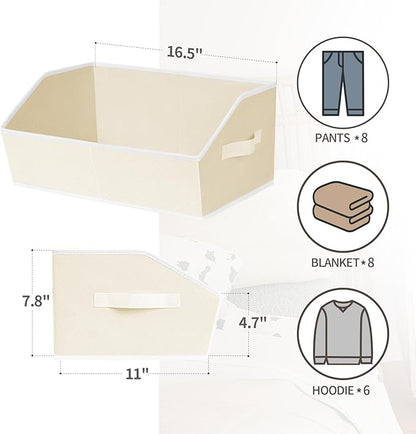 Homsorout Trapezoid Closet Shelf Organizer - Large Baskets for Organizing, Fabric Storage Box for Shelves, Cube Storage Bins for Clothes, Books, Blankets, 3 Pack, Beige