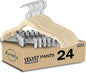 GVTECH Velvet Hangers with Clips, [24 Pack] Metal Clip Hangers for Pants - Notched Skirt Hangers for Pants, Skirts, Suit, Dresses & Shirts 360° Swivel Hook, Non Slip Felt Hanger (Ivory, 24 Pack)