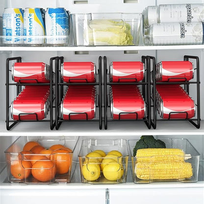 MOOACE 4 Pack Can Dispenser Rack, Stackable Soda Can Organizer Holder for Canned Food Storage Kitchen Cabinet Pantry Countertop, Black
