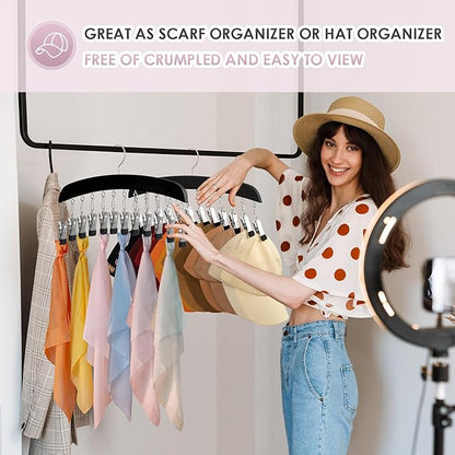 MEILIDY Leggings Hangers, Wooden Closet Hanging Leggings Storage Organizer Scarf Hangers with 24 Clips, 360° Swivel Hook, Black, 2 Pcs