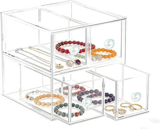 Clear Acrylic Makeup Organizer with 2 Drawer Trays, Cosmetic Storage for Bedroom, Bathroom, Countertop, Dresser (Medium, 2)