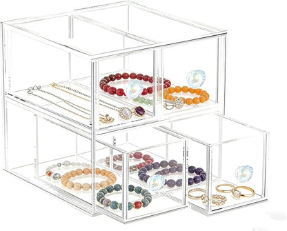 Clear Acrylic Makeup Organizer with 4 Drawer Trays, Cosmetic Storage for Bedroom, Bathroom, Countertop, Dresser (Medium, 4)