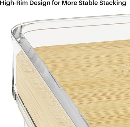 4 Set Pantry Organizer and Stackable Storage Kitchen,Sturdy and Durable Storage Basket for Potato, Onion, Garlic, Fruit, Vegetable, Produce, Clear Plastic Storage with Lid&Handle
