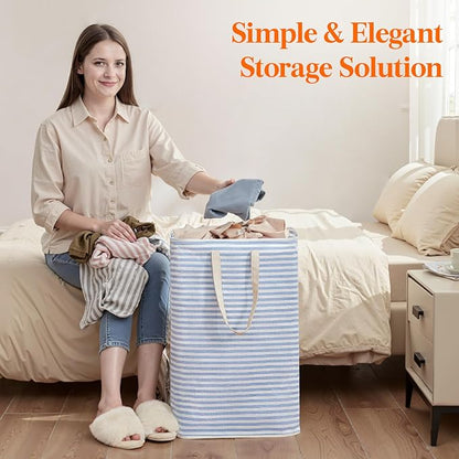 Lifewit 75L Large Collapsible Laundry Hamper, Tall Foldable Dirty Clothes Baskets Waterproof, Freestanding Design with Easy Carry Handles in Dorm Bedroom Bathroom College, Dark Blue