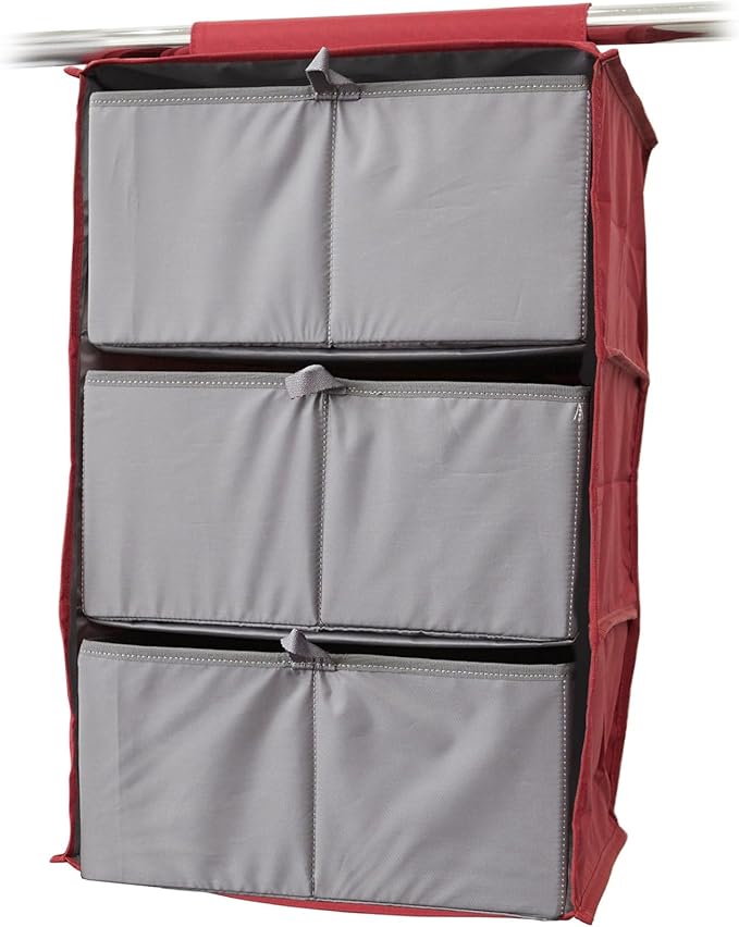 Covermates Keepsakes Hanging Closet Organizer Set – Heavy Duty Wardrobe Storage Shelves with Trays & Dividers – Vertical Dresser for Sweaters, Shoes, and Handbags, Scarlett Red