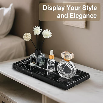 Natural Marble Vanity Tray - Moujings Genuine Marble Perfume Tray for Bathroom Decor, Stone Bathroom Vanity Organizer Tray for Kitchen Counter, Candles, Jewelry, Coffee, Makeup, Key