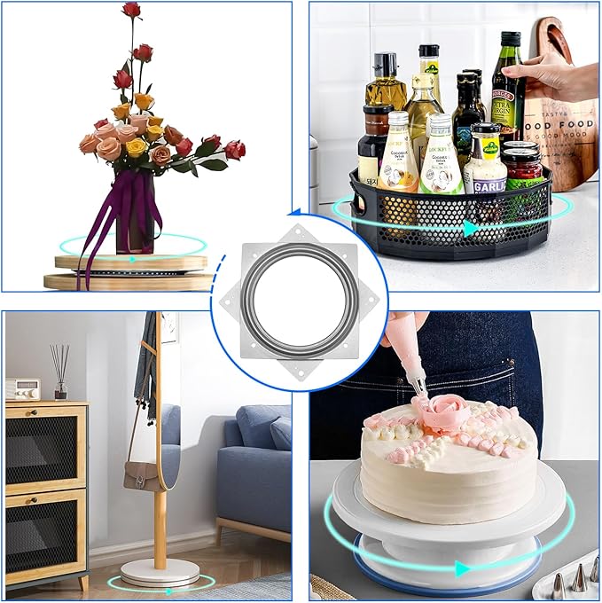 10 Pack Square Rotating Plate 500 lbs Capacity 6 Inch Lazy Susan Turntable Hardware Square Plate Bearings Swivel Plates for Serving Trays, 360° Chair, Cabinet, Craft Project