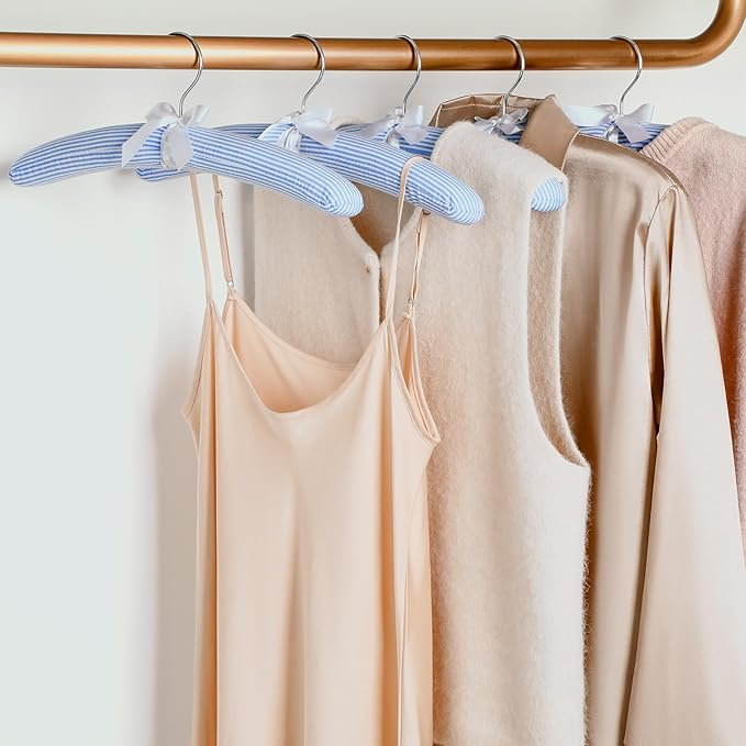 TOPIA HANGER Padded Hangers for Women Clothing, 10-Pack Thick Foam Padded Clothes Hangers No Shoulder Bump for Sweaters, Coat, Blouses, Dresses (Blue/White), CT18BW10