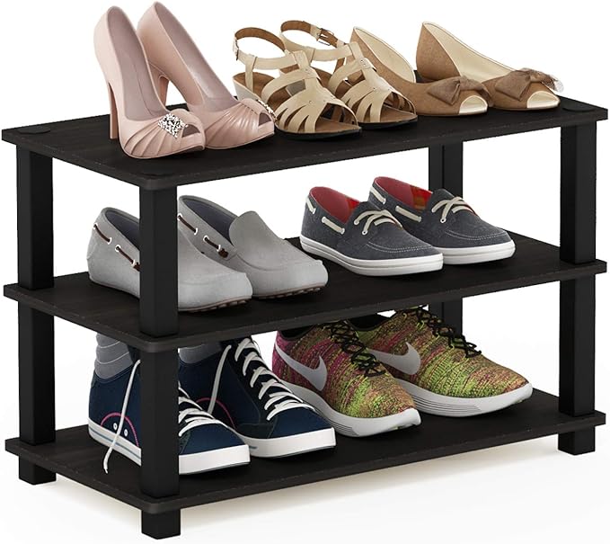 Furinno Turn-S-Tube 3-Tier Shoe Rack, Espresso/Black