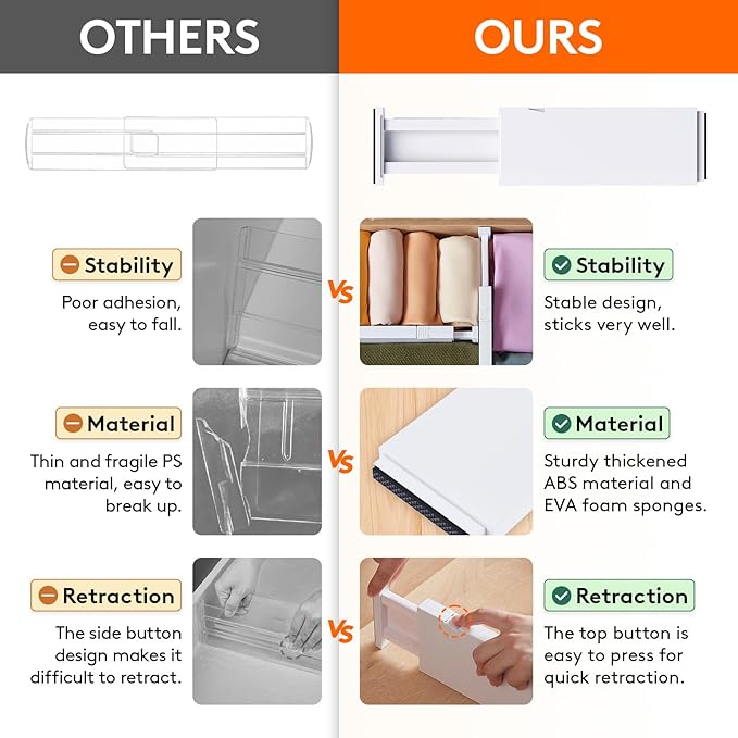 Lifewit 18 Pack Drawer Dividers 4" High 28-43.5cm/11-17" Adjustable Drawer Organizer for Clothes/Utensils, Expandable Drawer Separator in Dresser/Kitchen/Bedroom/Office Organization & Storage White