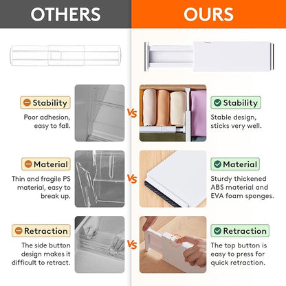 Lifewit 18 Pack Drawer Dividers 4" High 28-43.5cm/11-17" Adjustable Drawer Organizer for Clothes/Utensils, Expandable Drawer Separator in Dresser/Kitchen/Bedroom/Office Organization & Storage White