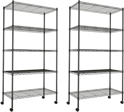 YSSOA Heavy Duty 5-Shelf Storage Shelving Unit, 1250lbs Loading Capacity, 29.92" D x 13.98" W x 62.99" H Adjustable Steel Organizer Wire Rack, Black, 2 Pack