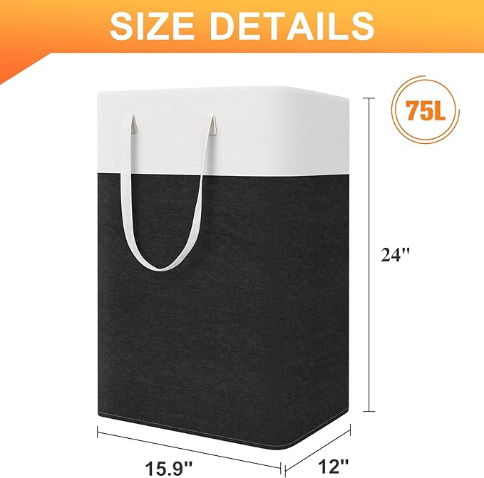 TasticTotes laundry basket 3-Pack, laundry hamper, Hamper with handles, collapsible laundry baskets, Waterproof dirty clothes hamper, Towel Storage for Home or Dorm, 75L-Black