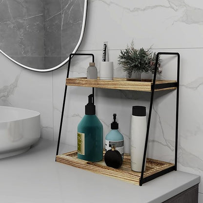 Dorhors 2 Tier Bathroom Counter Organizer Storage,Vanity Organizer for Bathroom Counter,Wood Standing Rack for Kitchen